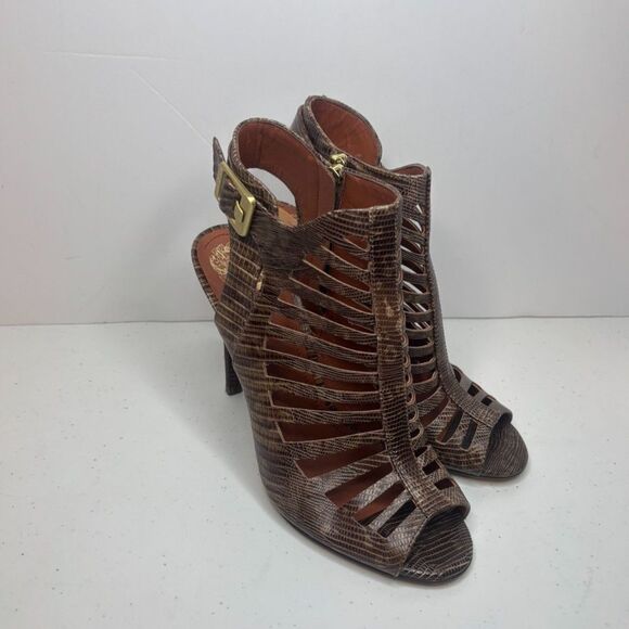 Vince Camuto Aphrodite Snake Leather Ankle Strap Womens Heel Sandals Designer - Picture 4 of 7